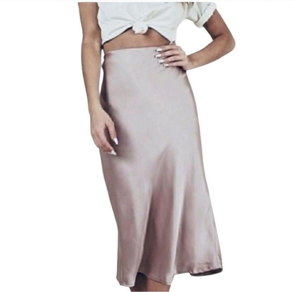 Silky satiny  Midi skirt Set in Neutral Tones